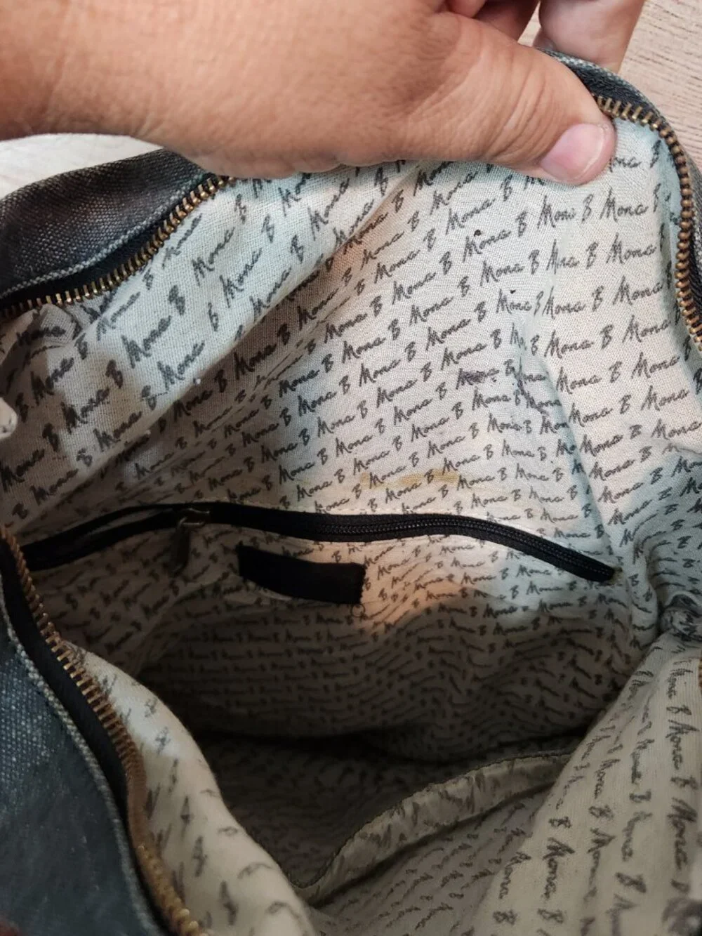 Mona B Denim & Gold Look Canvas Upcycled Drama Queen Foldover Crossbody Bag